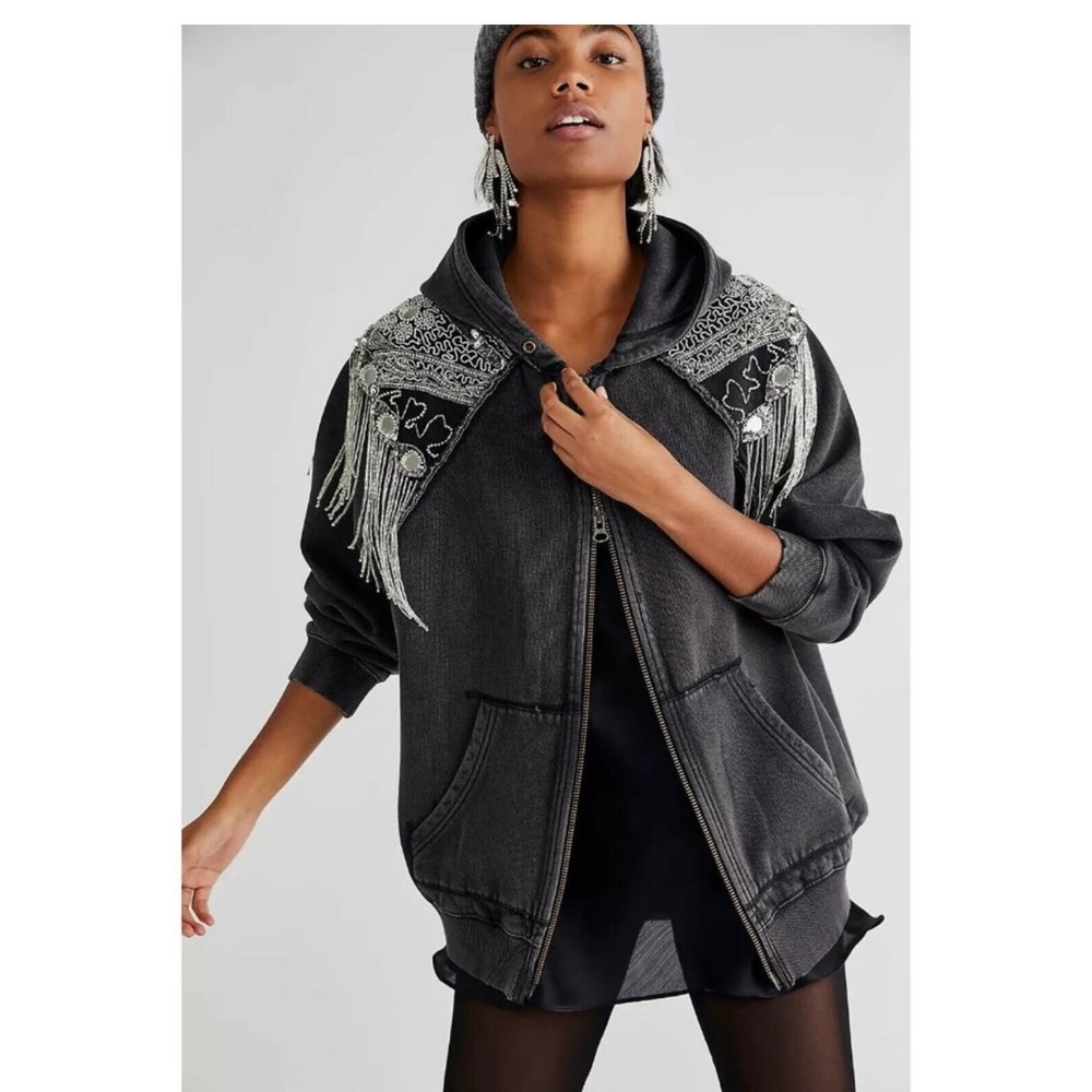 Free People We The Free Glitz Cardi Cardigan Jewel Embellished Hoodie Medium
